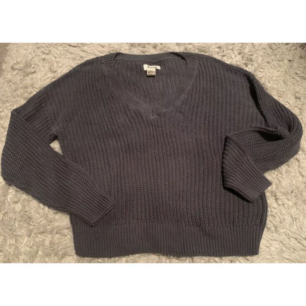 Victoria Secret PINK Cozy Knit Pullover V-Neck Sweater Sz XS Dark Gray